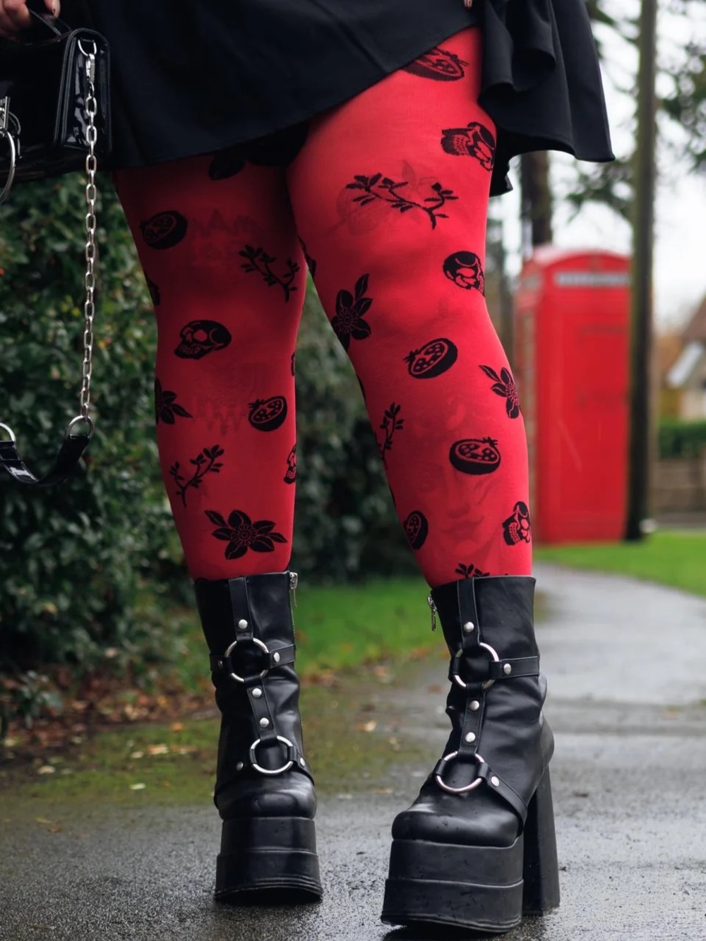 SNAG SkullFlower Blood Red tights
